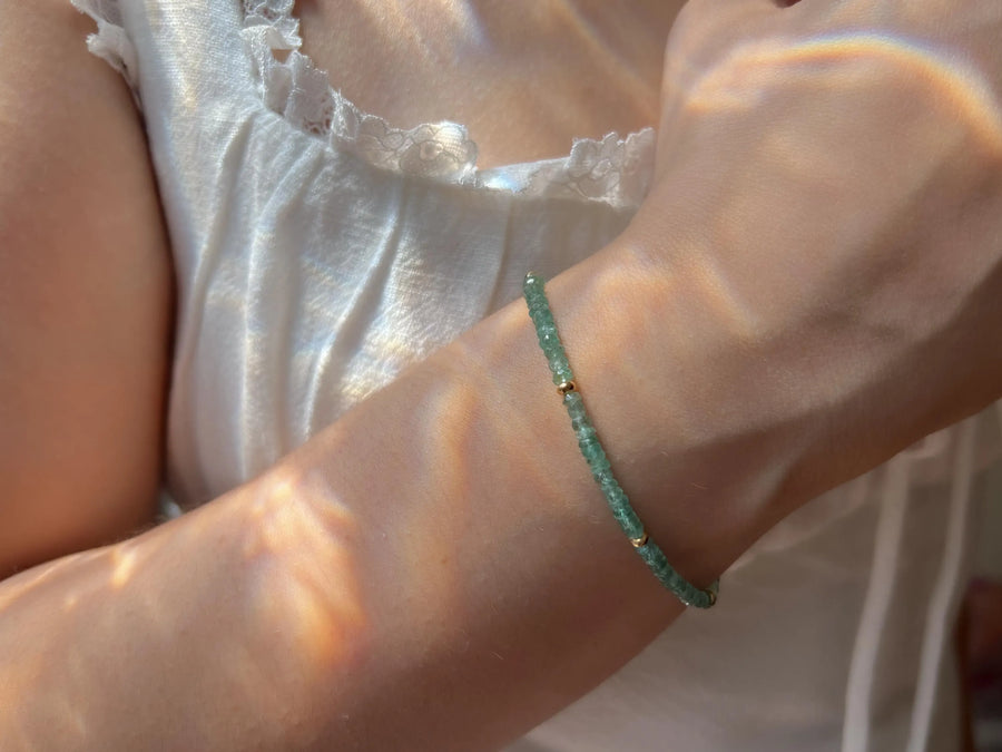 Dainty Emerald Bracelet: 14k Gold Accents, Boho Stacking Jewelry, Minimalist
