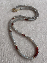 Labradorite and Garnet Necklace: 14k Gold Filled, Boho Layering