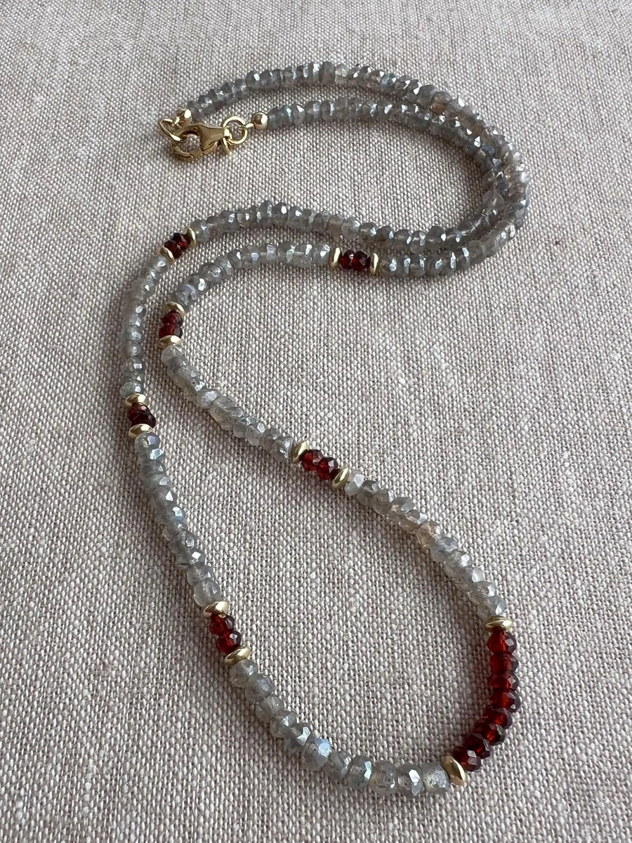 Labradorite and Garnet Necklace: 14k Gold Filled, Boho Layering