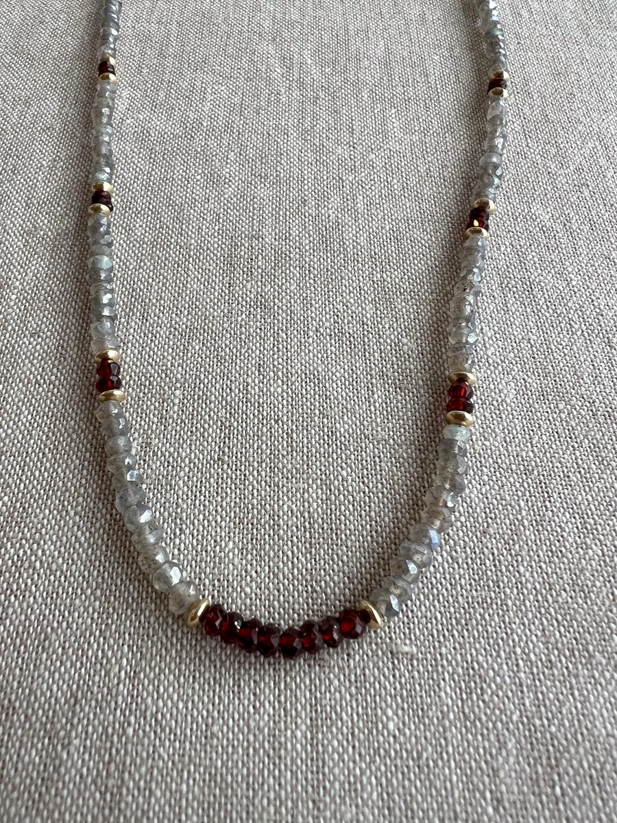 Labradorite and Garnet Necklace: 14k Gold Filled, Boho Layering