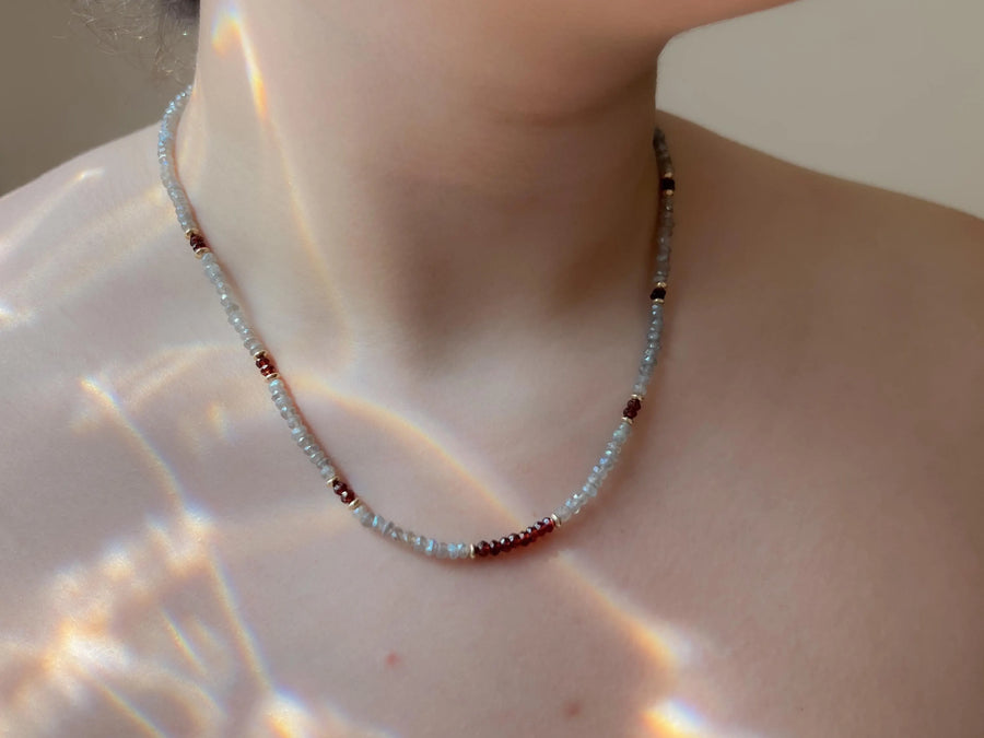 Labradorite and Garnet Necklace: 14k Gold Filled, Boho Layering