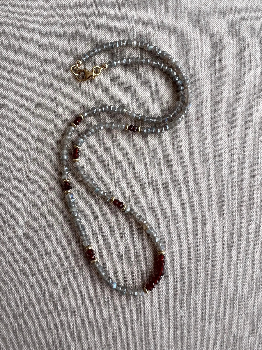 Labradorite and Garnet Necklace: 14k Gold Filled, Boho Layering