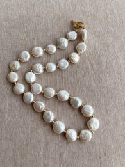 Coin Pearl Necklace: 14k Gold Filled Accents, Freshwater Pearls, High Luster