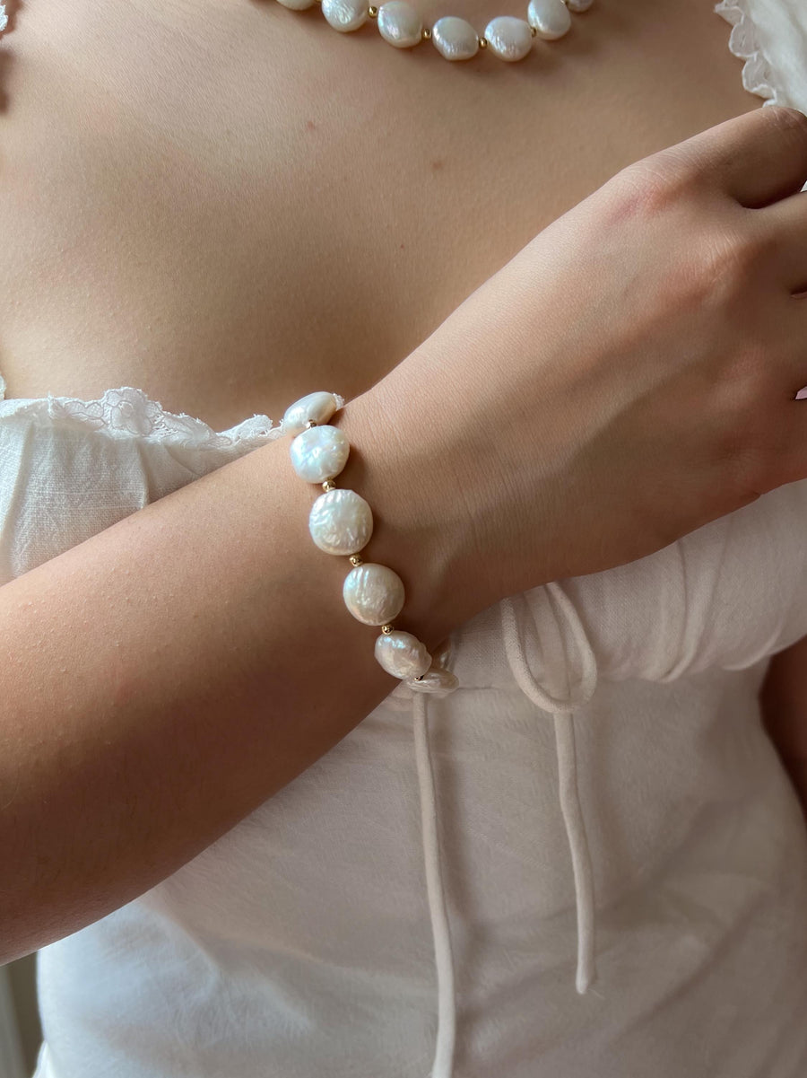 Coin Pearl Bracelet: Freshwater Pearls, 14k Gold Filled Accents, Handmade