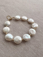 Coin Pearl Bracelet: Freshwater Pearls, 14k Gold Filled Accents, Handmade