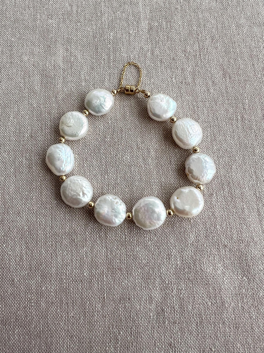 Coin Pearl Bracelet: Freshwater Pearls, 14k Gold Filled Accents, Handmade
