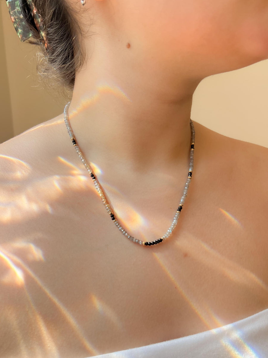 Labradorite and Black Spinel Necklace: 14k Gold Filled, Gemstone Layering