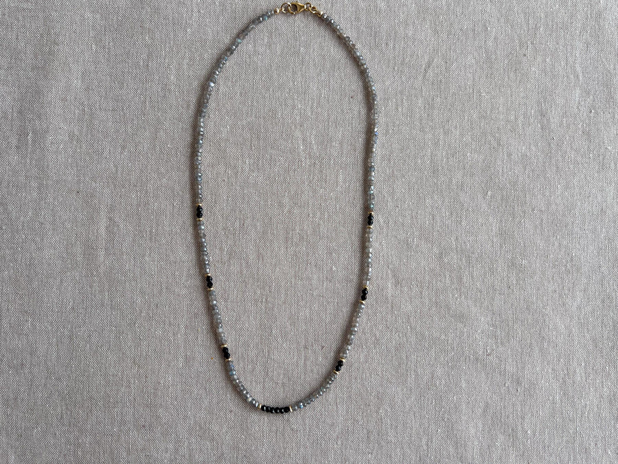 Labradorite and Black Spinel Necklace: 14k Gold Filled, Gemstone Layering