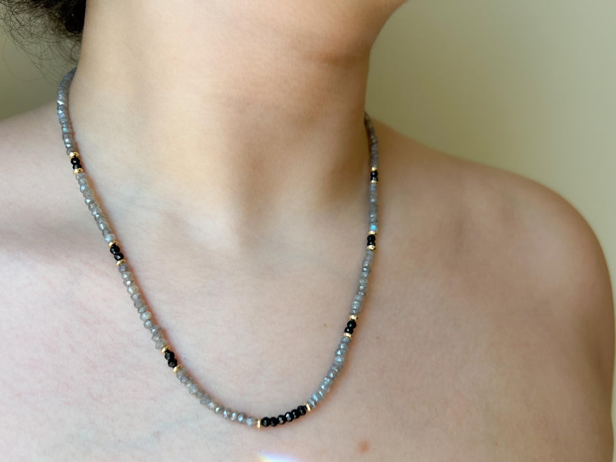 Labradorite and Black Spinel Necklace: 14k Gold Filled, Gemstone Layering