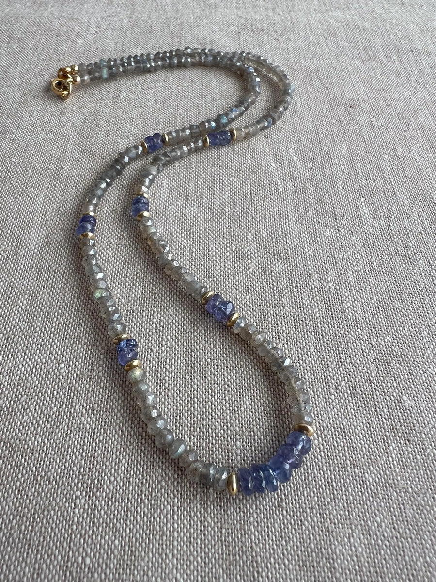 Labradorite and Tanzanite Necklace: 14k Gold Filled, Gemstone Boho Jewelry