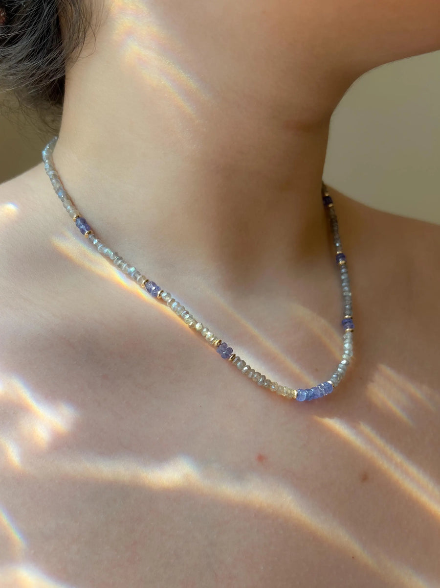 Labradorite and Tanzanite Necklace: 14k Gold Filled, Gemstone Boho Jewelry