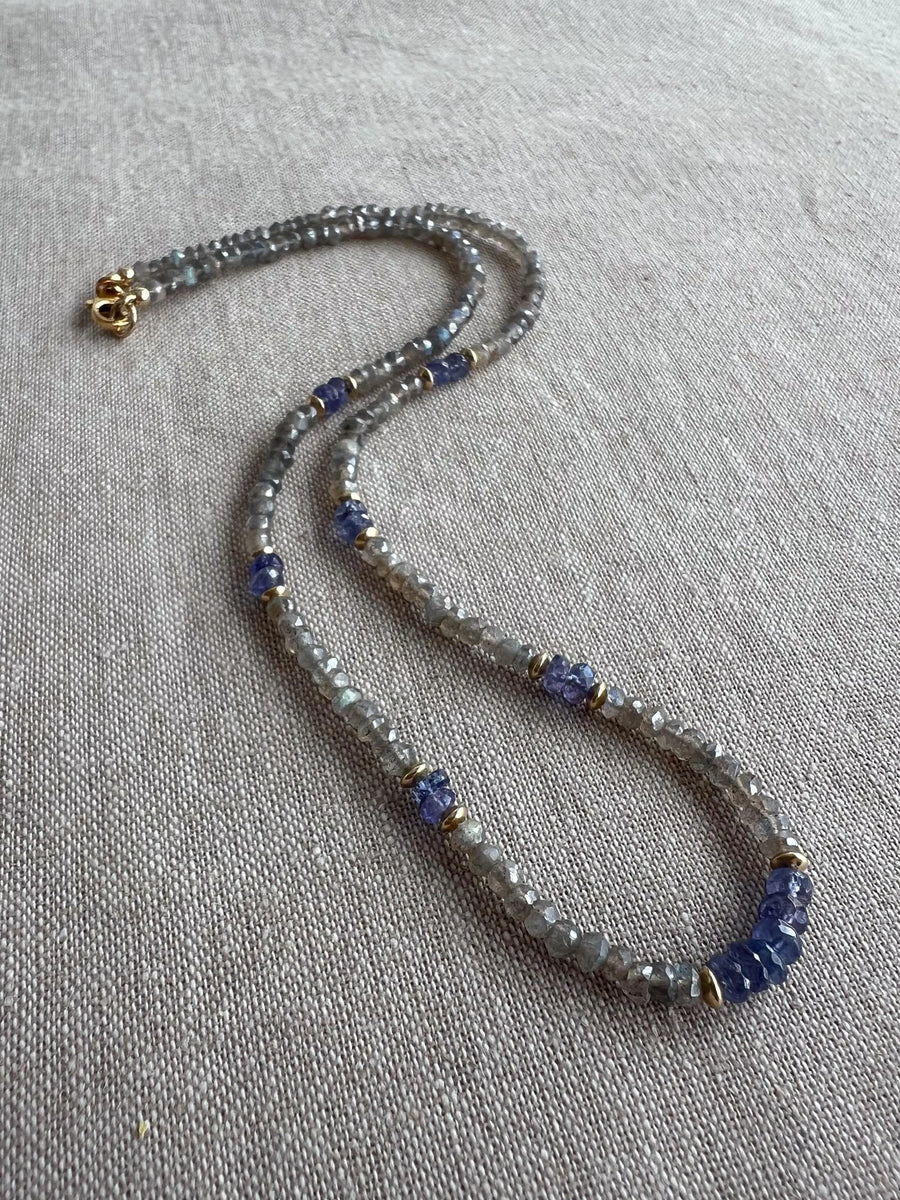 Labradorite and Tanzanite Necklace: 14k Gold Filled, Gemstone Boho Jewelry