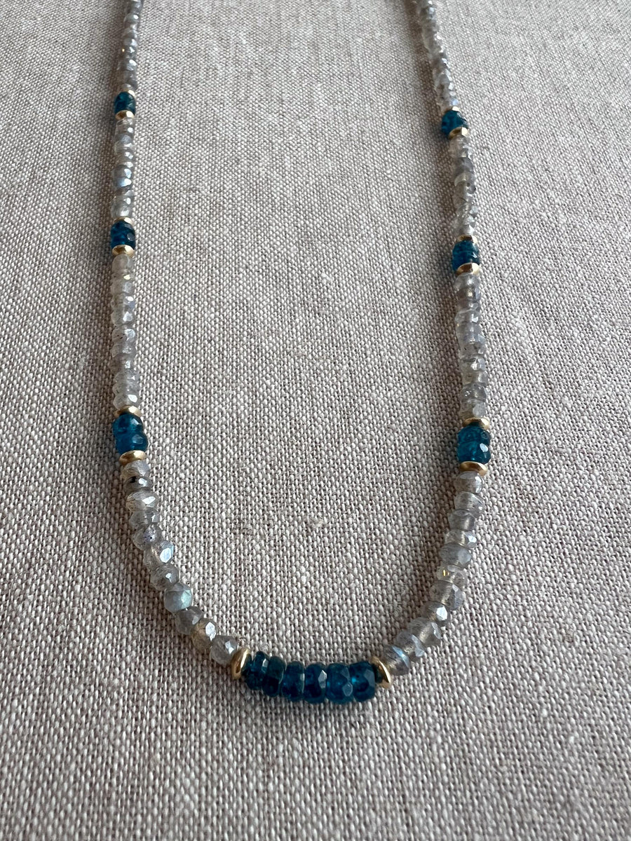 Labradorite and Swiss Blue Topaz Necklace : 14k Gold Filled, 17" Gemstone Necklace