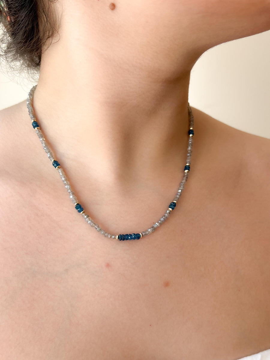 Labradorite and Swiss Blue Topaz Necklace : 14k Gold Filled, 17" Gemstone Necklace