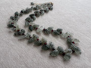 Green Rutilated Quartz Leaves Necklace, Garnet Accents, Boho Jewelry
