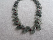 Green Rutilated Quartz Leaves Necklace, Garnet Accents, Boho Jewelry