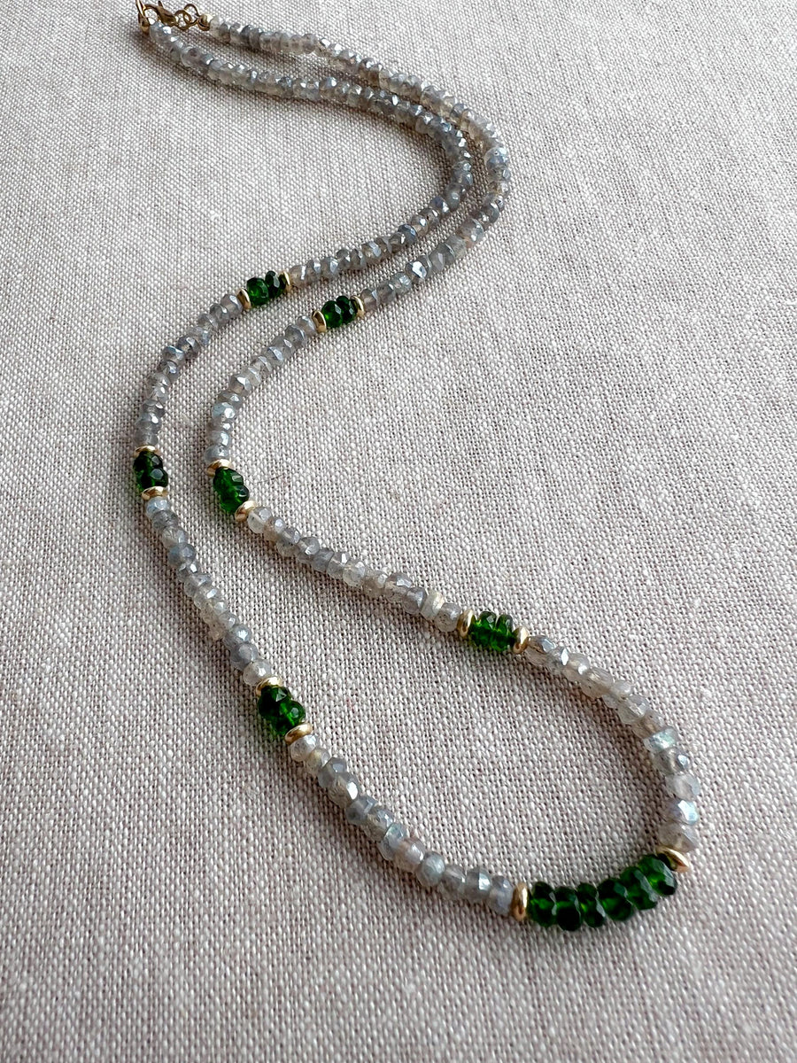 Labradorite and Chrome Diopside Necklace: 14k Gold Filled, Layering Necklace
