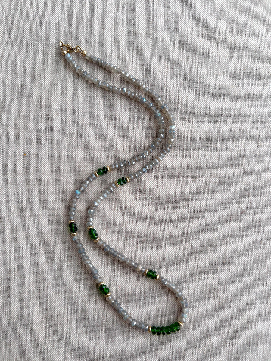Labradorite and Chrome Diopside Necklace: 14k Gold Filled, Layering Necklace