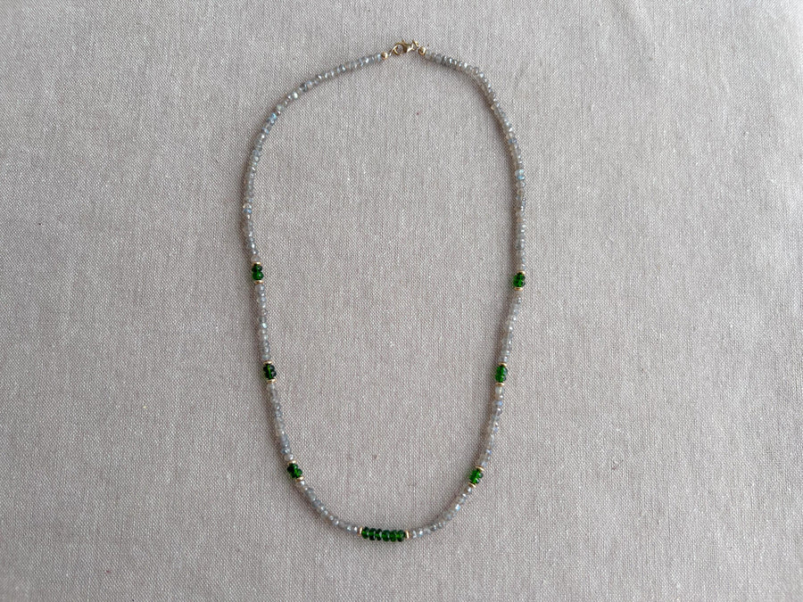 Labradorite and Chrome Diopside Necklace: 14k Gold Filled, Layering Necklace