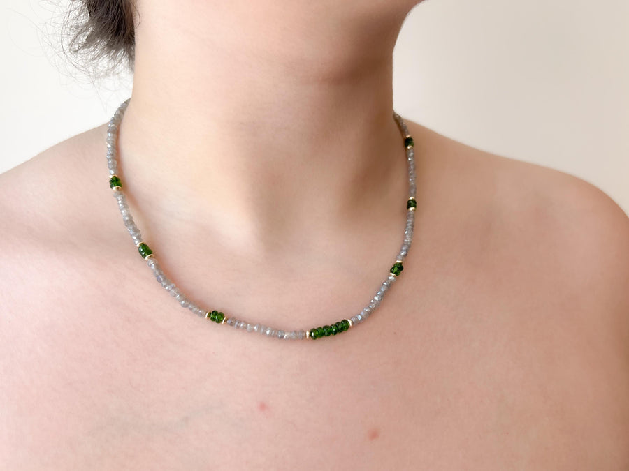 Labradorite and Chrome Diopside Necklace: 14k Gold Filled, Layering Necklace
