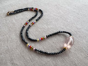 Black Spinel Necklace: Rose Quartz Focal Bead, 14k Gold Filled Clasp, Cubic Zirconia Accents