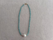 Apatite Necklace: Baroque Pearl Accent, 14k Gold Filled, Soft Blue Color