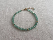 Dainty Emerald Bracelet: 14k Gold Accents, Boho Stacking Jewelry, Minimalist