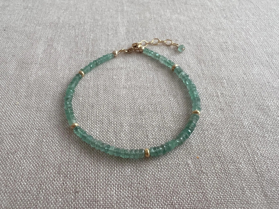 Dainty Emerald Bracelet: 14k Gold Accents, Boho Stacking Jewelry, Minimalist