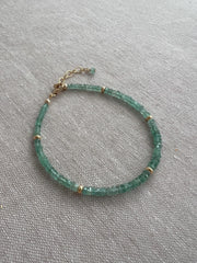Dainty Emerald Bracelet: 14k Gold Accents, Boho Stacking Jewelry, Minimalist