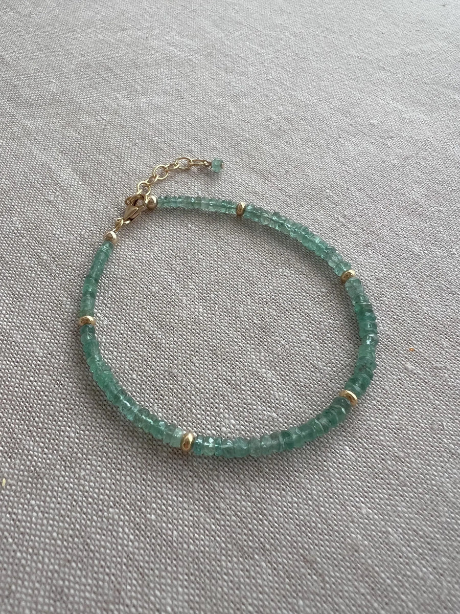 Dainty Emerald Bracelet: 14k Gold Accents, Boho Stacking Jewelry, Minimalist