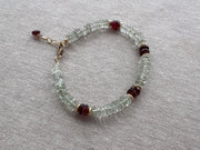 Prasiolite Heishi Bracelet with Garnet Accents, Gemstone Boho Bracelet, 14k Gold Filled