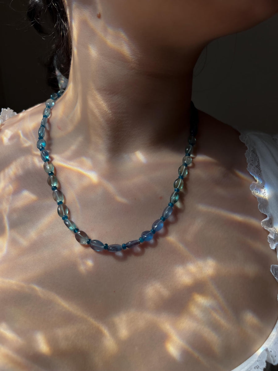 Fluorite Necklace, Swiss BlueTopaz Accents, Boho Gemstone Jewelry