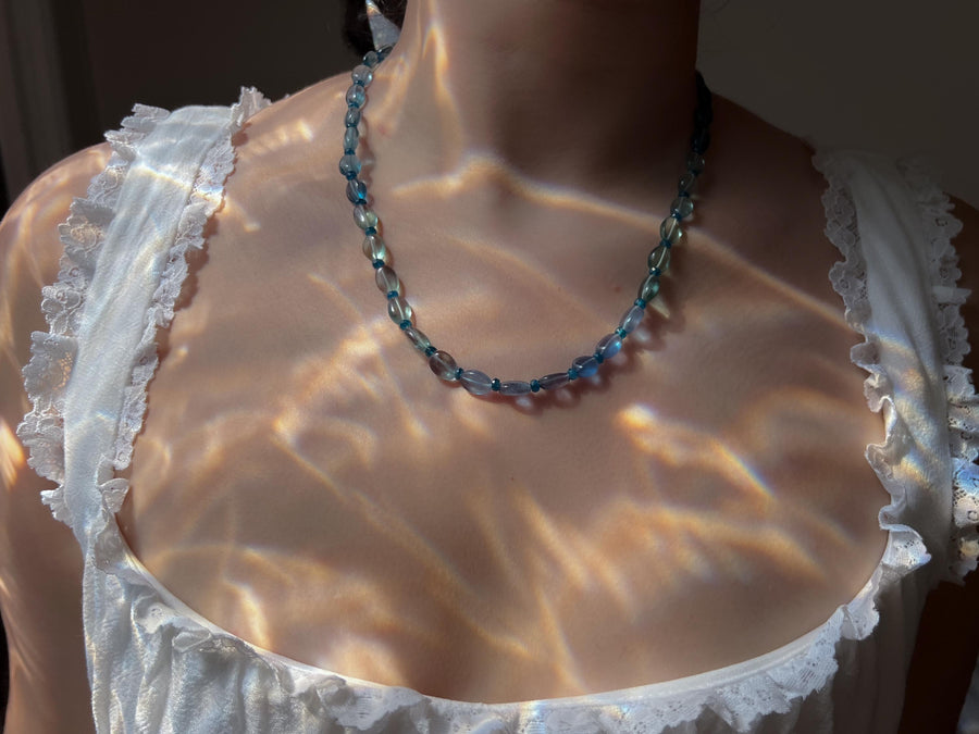 Fluorite Necklace, Swiss BlueTopaz Accents, Boho Gemstone Jewelry