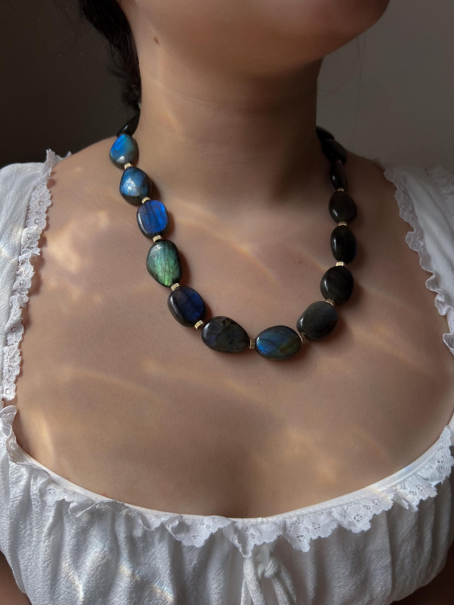 Labradorite Necklace with Gold Accents