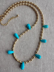 Gold Bead Necklace with Sleeping Beauty Turquoise Accents