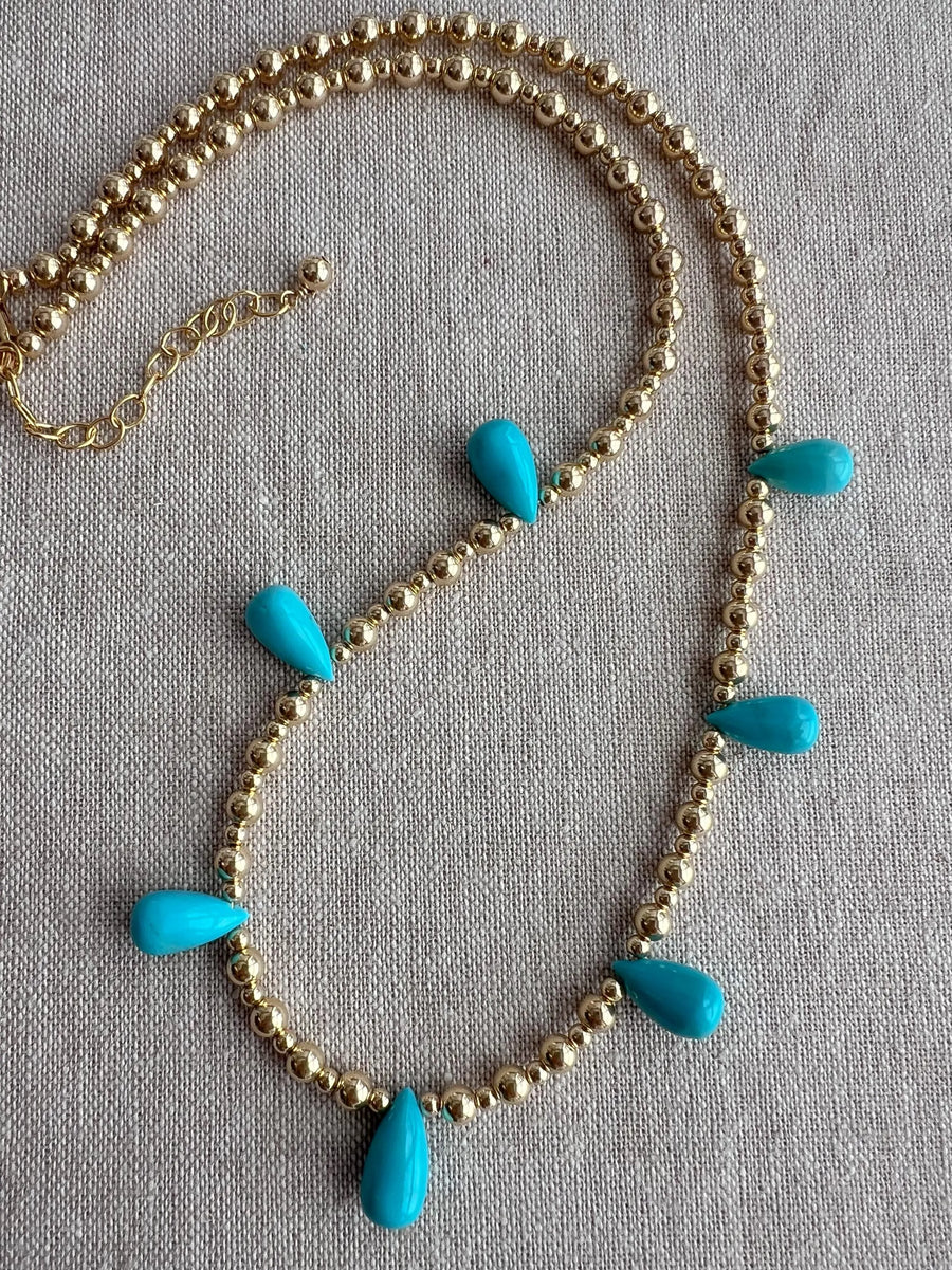 Gold Bead Necklace with Sleeping Beauty Turquoise Accents