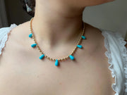 Gold Bead Necklace with Sleeping Beauty Turquoise Accents