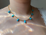 Gold Bead Necklace with Sleeping Beauty Turquoise Accents