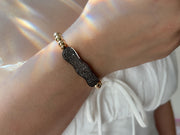Pave Diamond Scalloped Bar and Gold Bead Bracelet: 14k Gold Filled, Elegant Jewelry