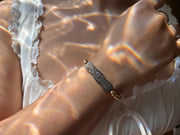 Pave Diamond Scalloped Bar and Gold Bead Bracelet: 14k Gold Filled, Elegant Jewelry