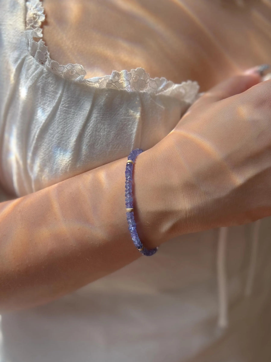 Tanzanite Bracelet: 14k Gold Filled Accents, Dainty Gemstone Boho Jewelry