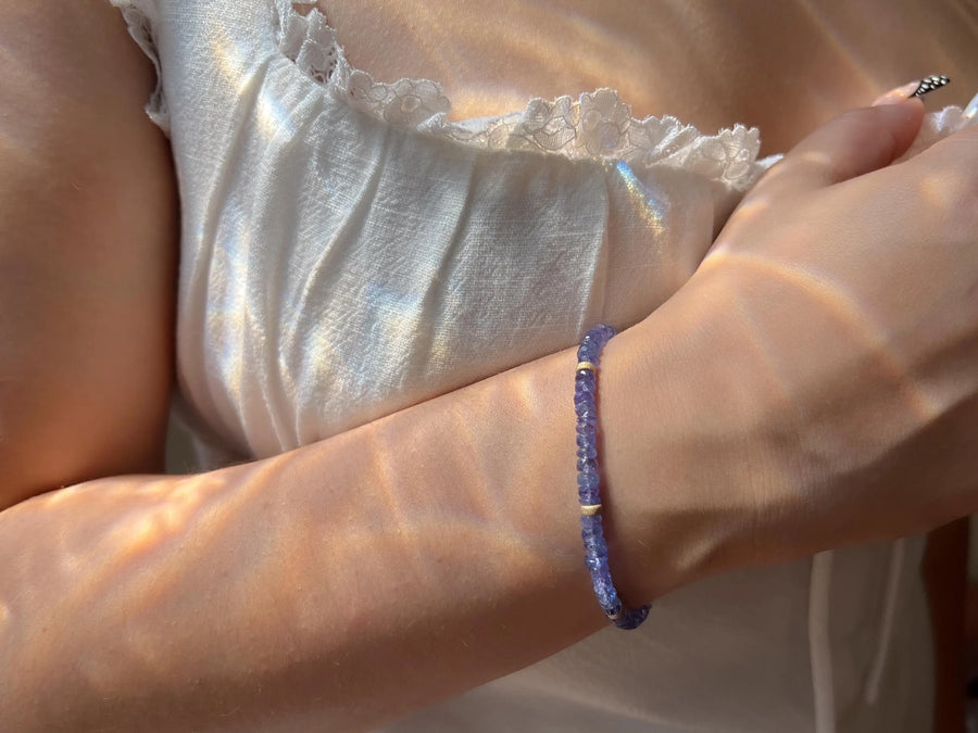 Tanzanite Bracelet: 14k Gold Filled Accents, Dainty Gemstone Boho Jewelry
