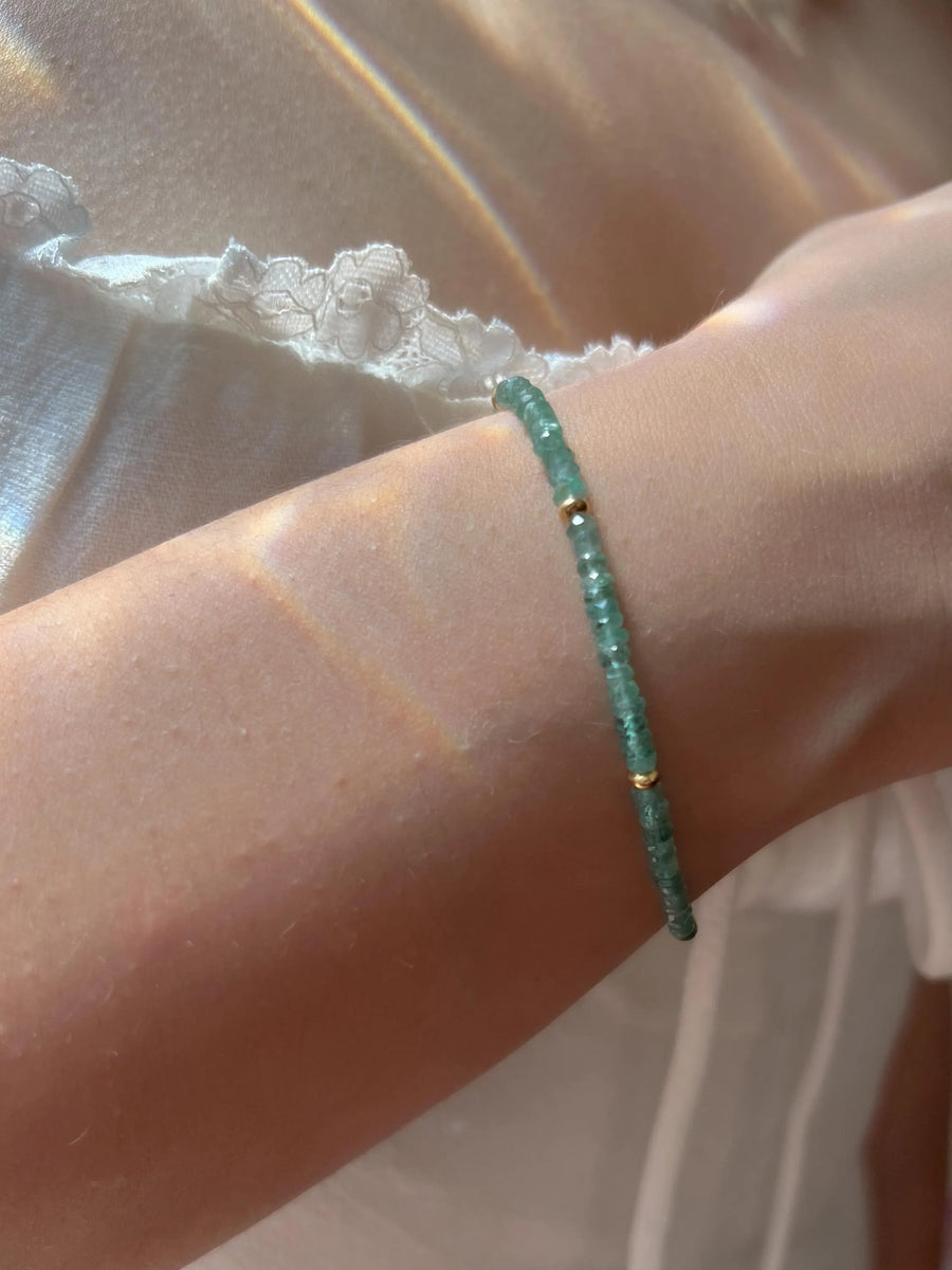 Dainty Emerald Bracelet: 14k Gold Accents, Boho Stacking Jewelry, Minimalist