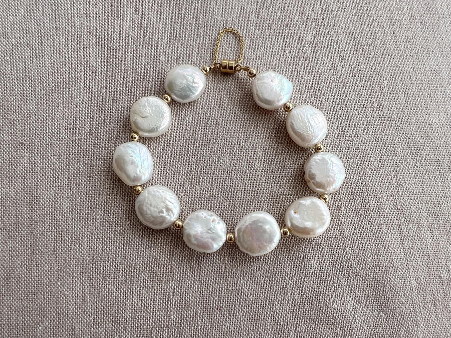 Coin Pearl Bracelet: Freshwater Pearls, 14k Gold Filled Accents, Handmade