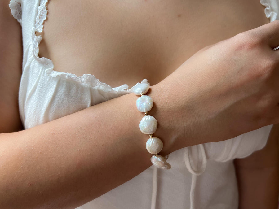 Coin Pearl Bracelet: Freshwater Pearls, 14k Gold Filled Accents, Handmade