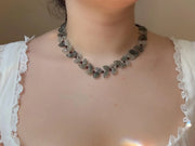 Green Rutilated Quartz Leaves Necklace, Garnet Accents, Boho Jewelry