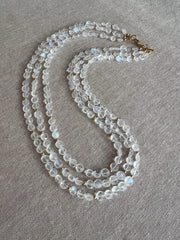 Rainbow Moonstone Triple Strand Necklace, 14k Gold Filled Accents, Boho