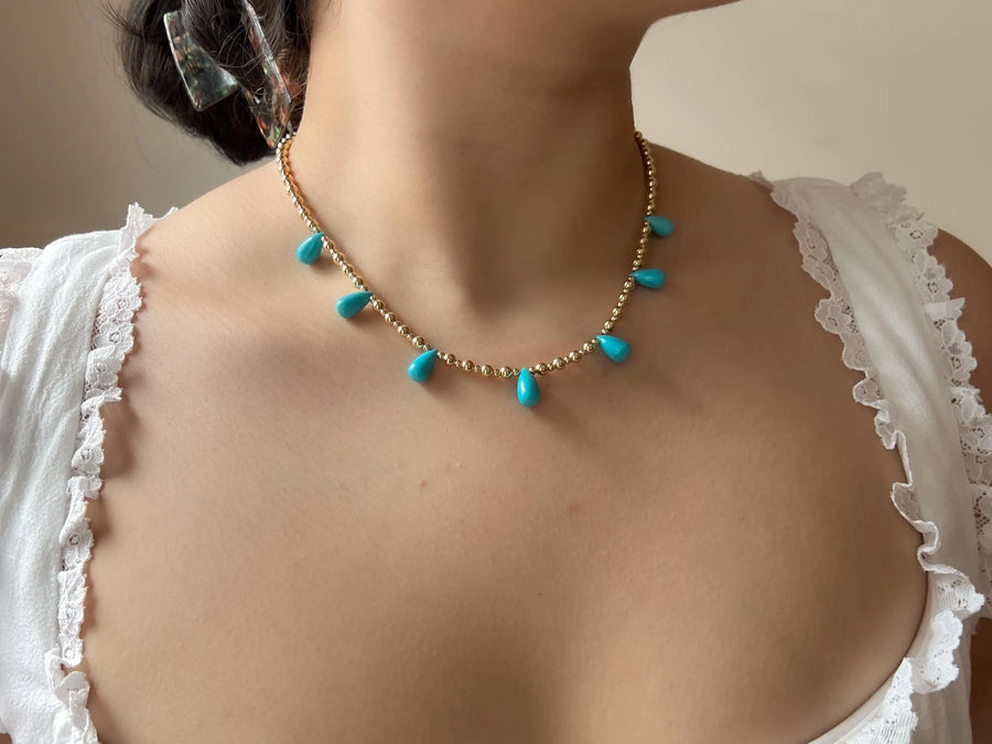 Gold Bead Necklace with Sleeping Beauty Turquoise Accents