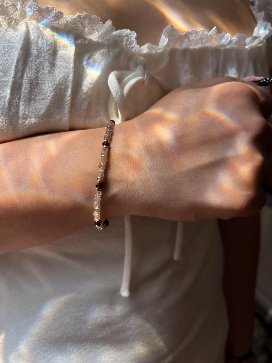 Brown Spinel Bracelet: Garnet Accents, Dainty Boho Jewelry