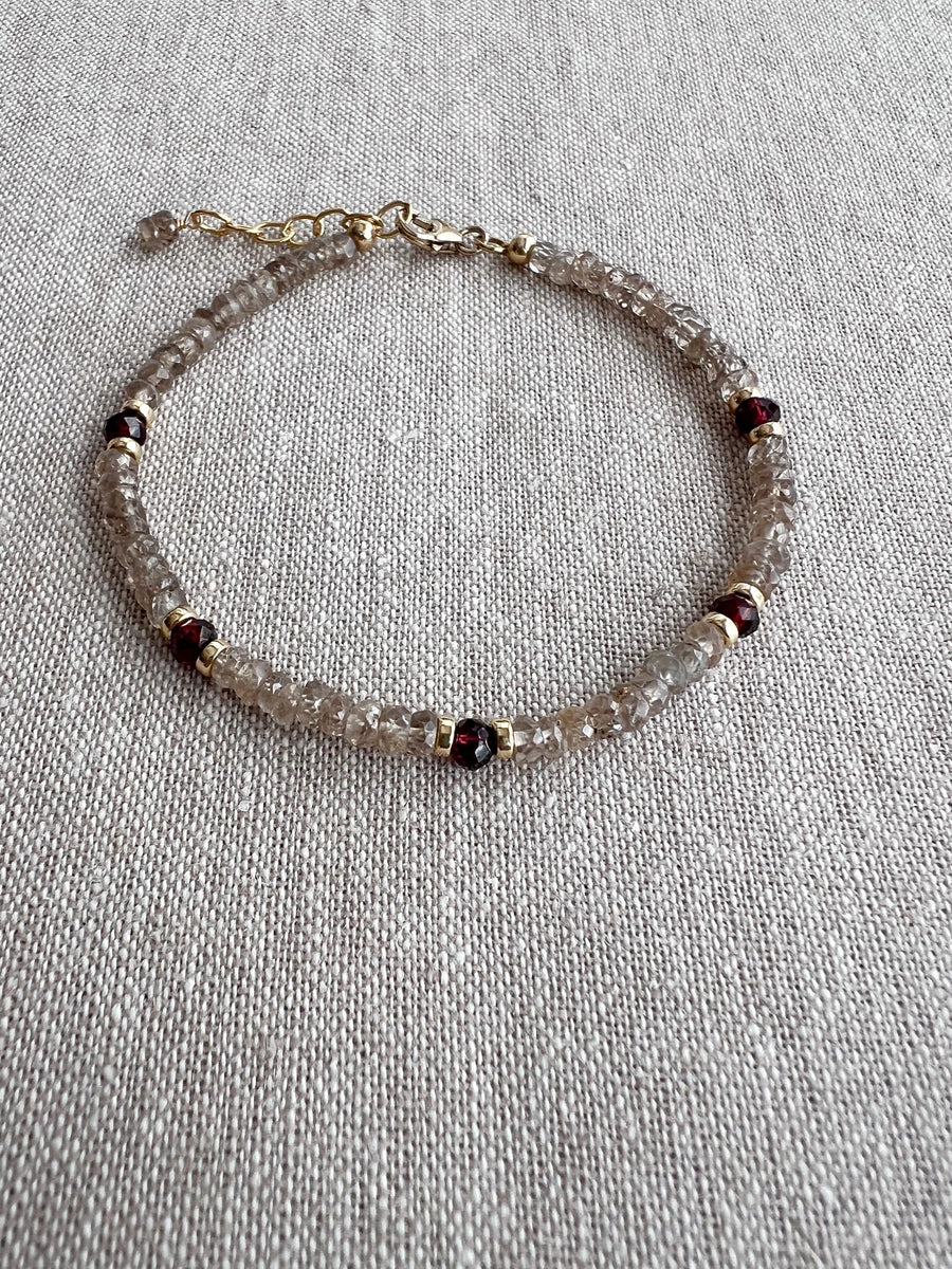 Brown Spinel Bracelet: Garnet Accents, Dainty Boho Jewelry